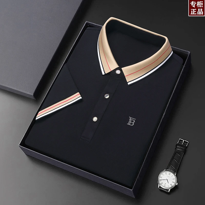 英伦轻奢专柜2025时尚春夏季新款男士休闲桑蚕丝大码t恤POLO 半袖