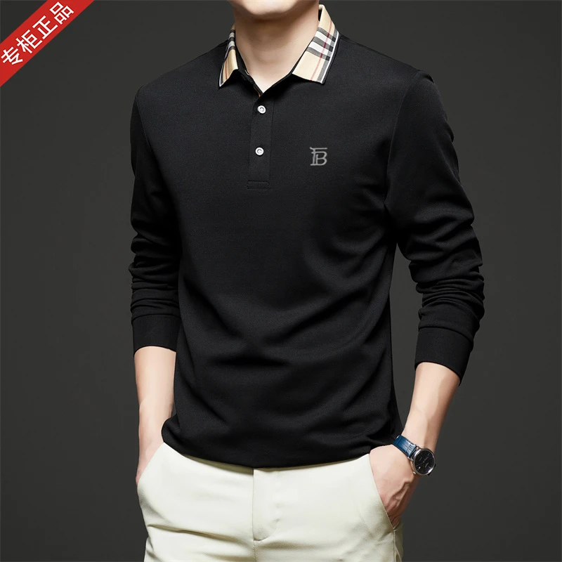 2025春秋季新款英伦长袖T恤商务休闲高档罗纹翻领纯棉刺绣POLO衫