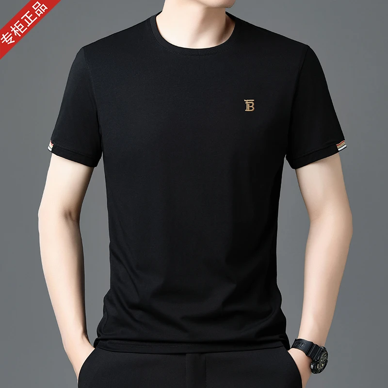 专柜正品夏季新英伦短袖T恤男商务休闲潮流高档纯棉圆领刺绣上衣