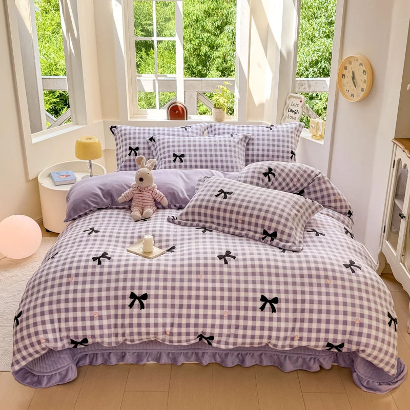 冬季牛奶绒四件套床上用品加绒加厚被罩双面绒被套床盖款 【8~9斤】