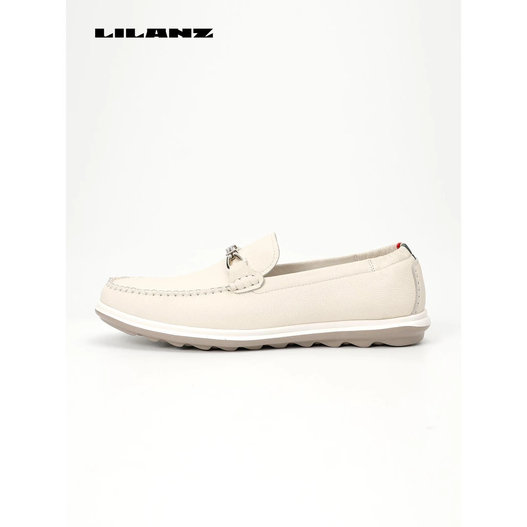 Lilanz/利郎头层牛皮夏季百搭透气软底休闲鞋-米白  (24XXL00901)