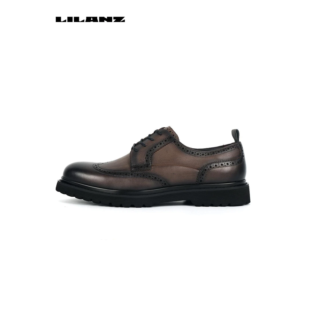 Lilanz/利郎真皮休闲商务正装舒适雕花男士正统鞋-深灰23DXL1042Y