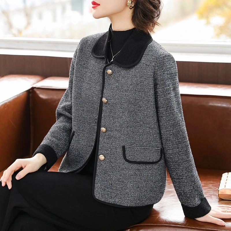中年妈妈春秋外套短款2025新款贵夫人中老年女秋季小香风毛呢上衣