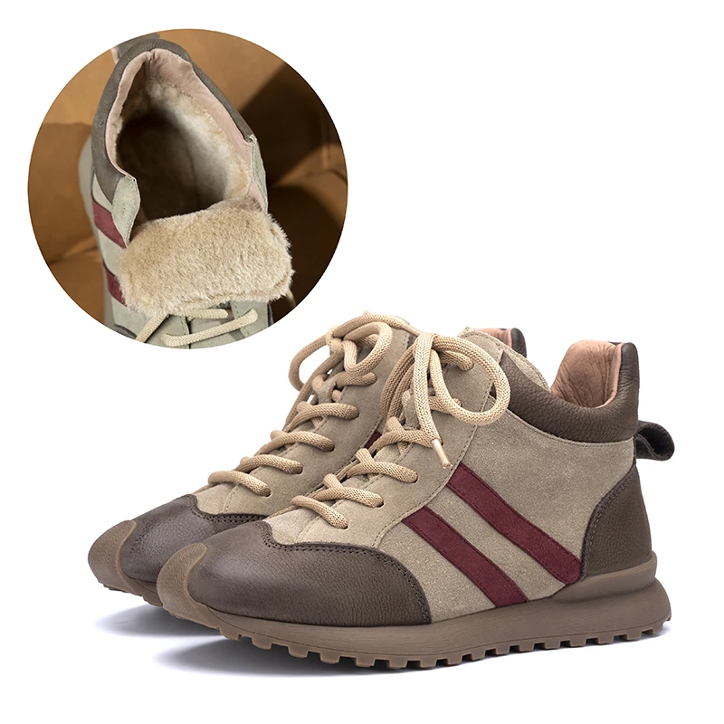 新款秋季上新女圆头拼色百搭真皮短靴时尚手工复古单里运动鞋5225