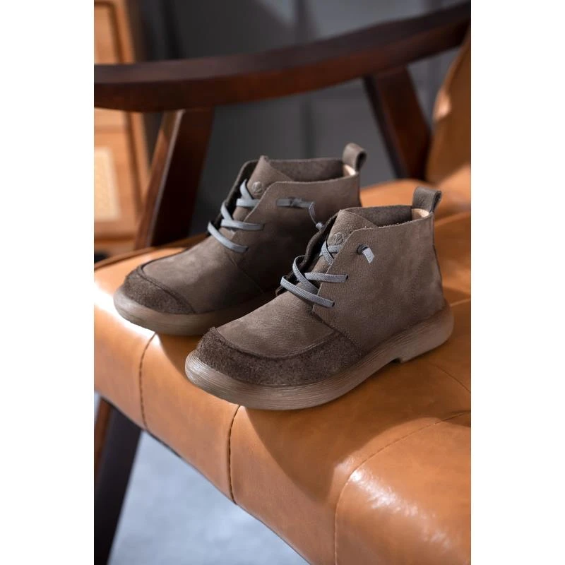 2024复古牛皮休闲圆头秋冬厚底短靴短筒单靴女百搭平底8068-39