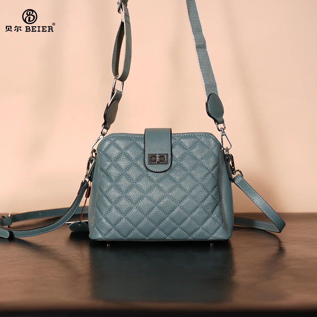 2025秋冬新款妈妈包大容量绣线菱格中年真皮单肩包双肩带斜挎包