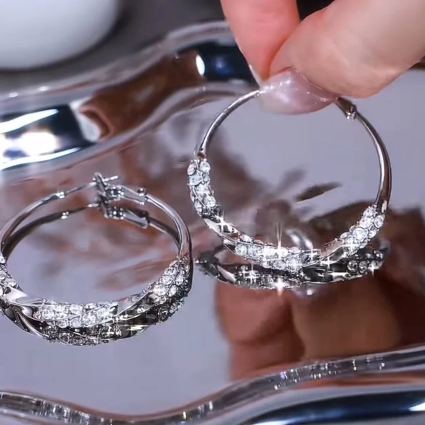 【双生恋】 轻奢高级满钻圈圈耳环简约气质时尚耳饰-7号