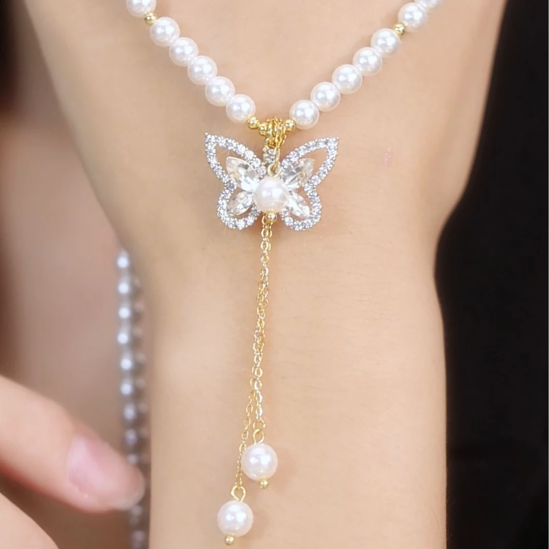 铜合金合成锆石项链 【鸿台双蝶】气质轻奢小众优雅项链