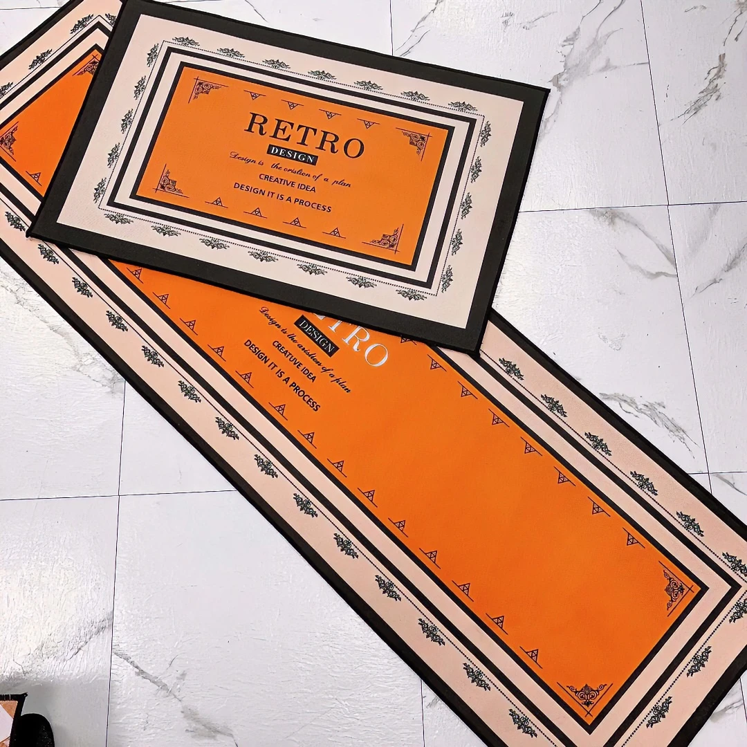 S水晶绒BY280橘黄厨房套装家用地垫吸水吸油防滑耐磨四季通用地毯