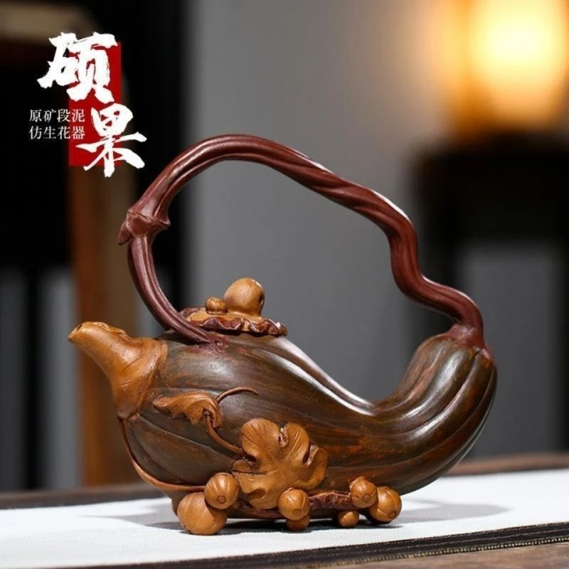 宜兴紫砂壶名家纯手工原矿南瓜提梁壶功夫茶具仿老壶回流壶大容量