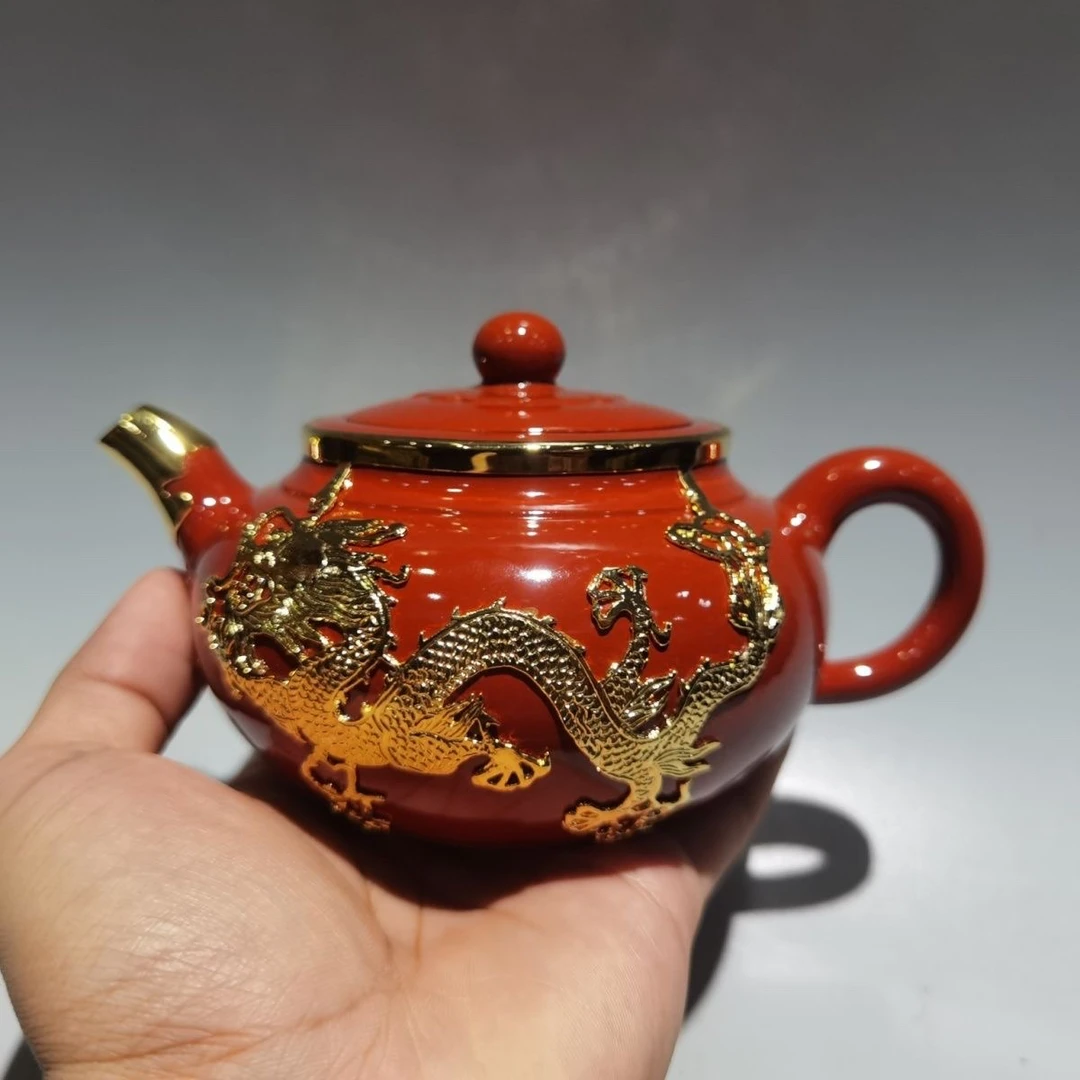 正品宜兴紫砂壶名家纯手工制作镶嵌二龙戏珠仿古壶景州石瓢高档壶