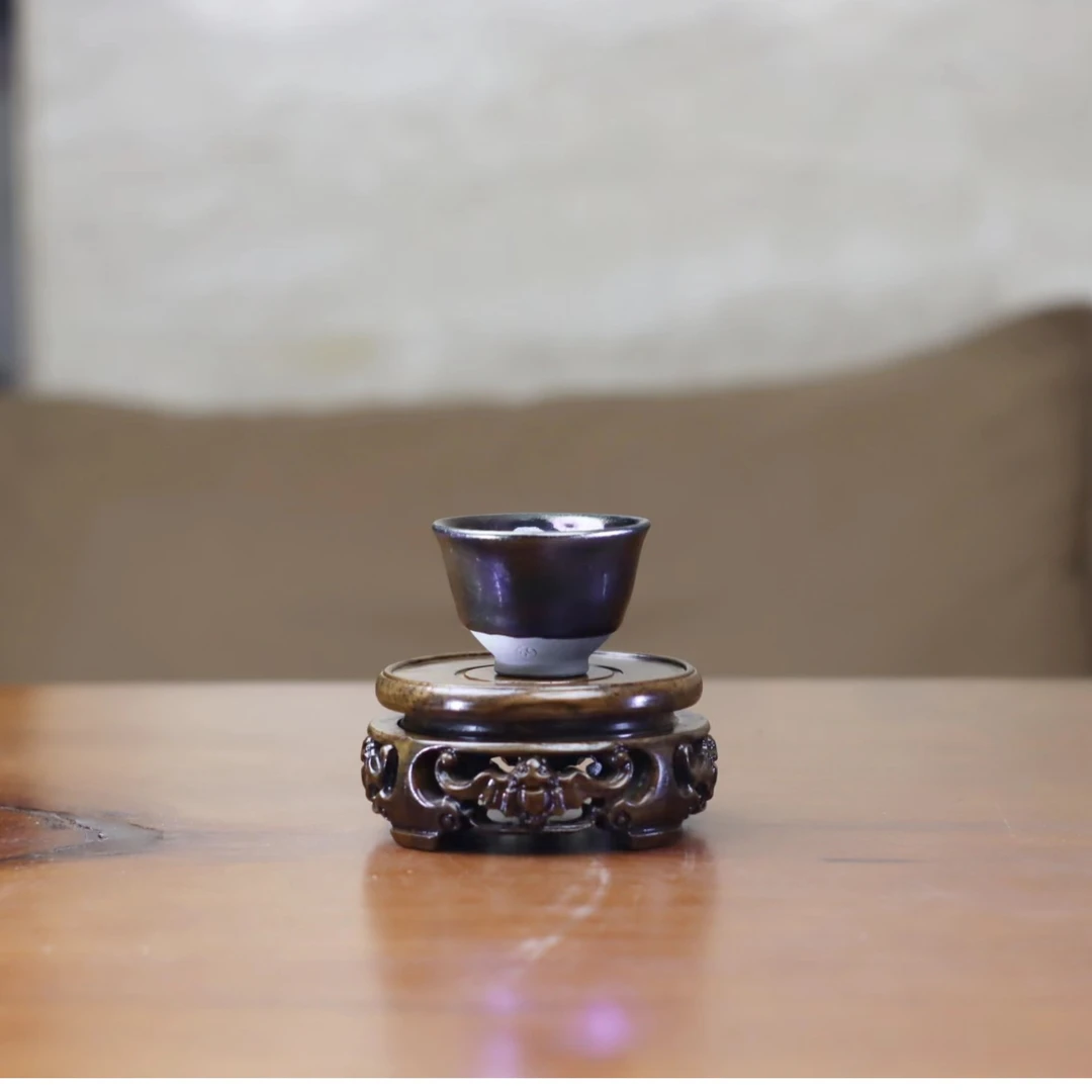 【陈旭签名】柴烧-曜变一口盏-容量40CC左右。