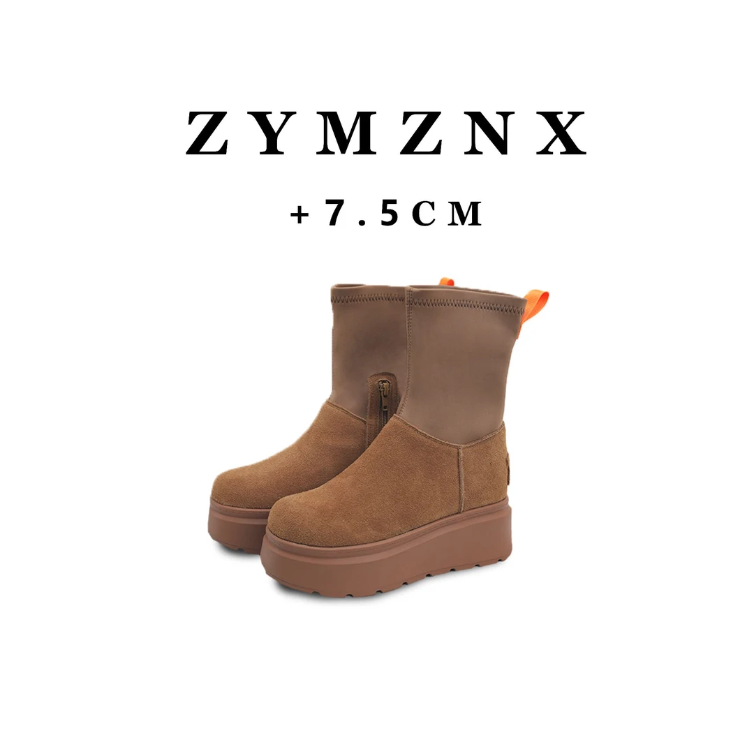 增高7.5CM  2023冬季新款时尚休闲百搭厚底内增高套筒雪地靴W618