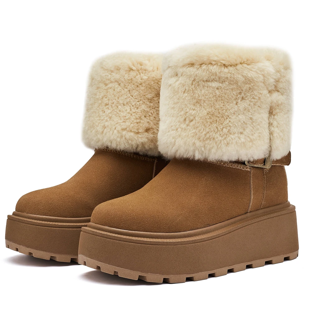 （羊皮毛一体）增高8cm冬季雪地靴加厚中筒百搭厚底加绒保暖