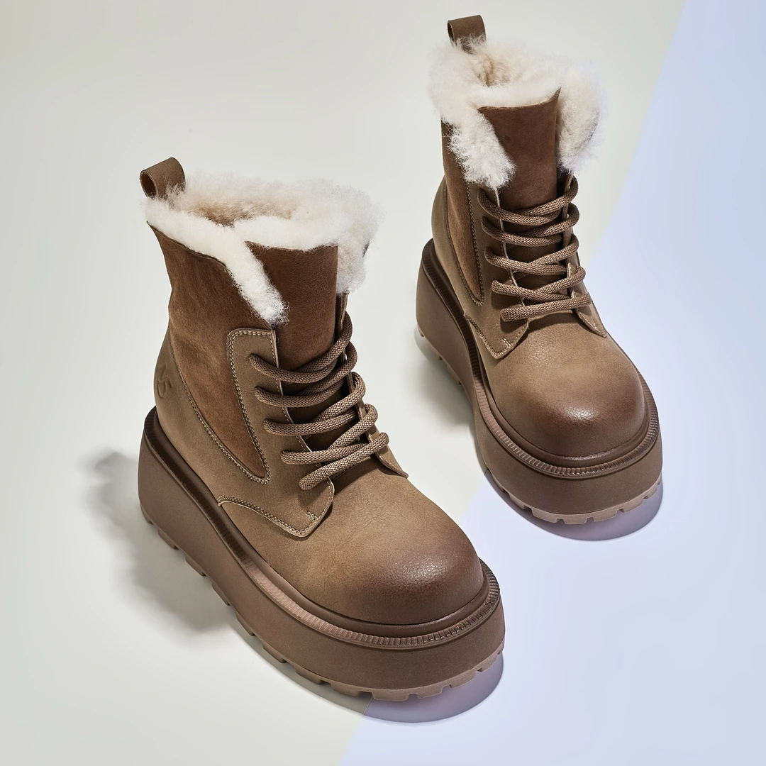（羊皮毛一体）增高9cm雪地靴加绒短靴女鞋时尚马丁靴厚底9263-2