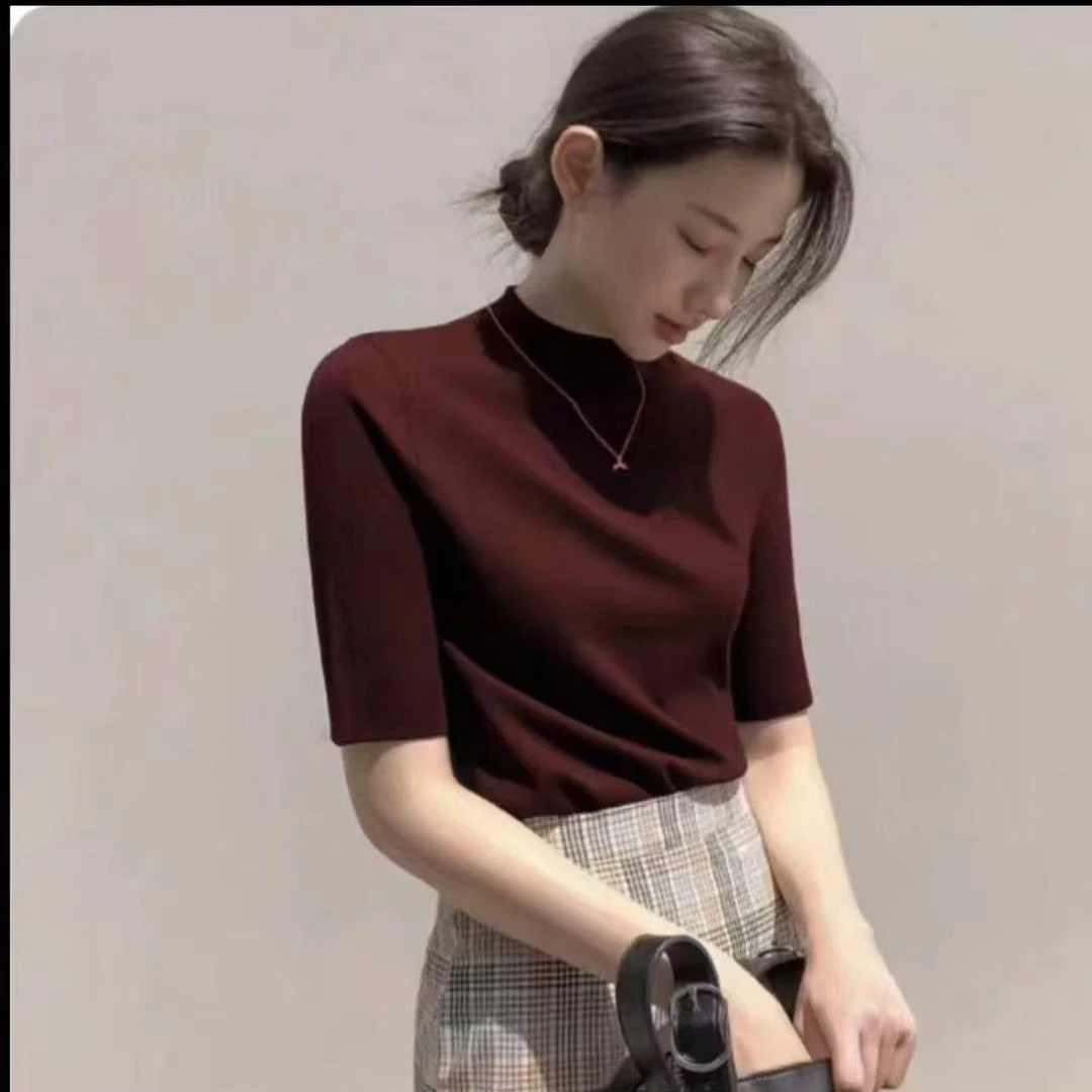 D【觅秋】纯色奥代尔T恤时尚套头衫