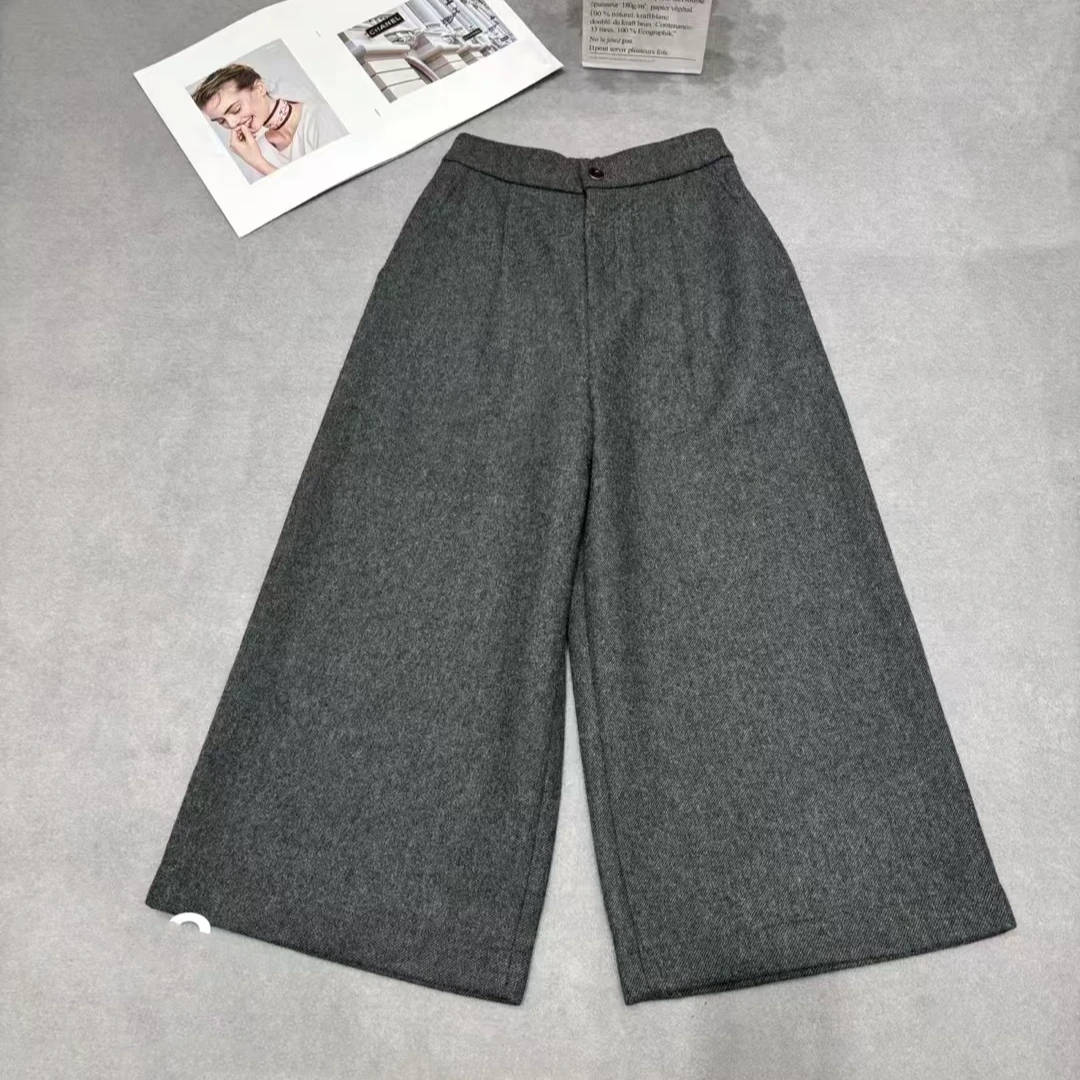 D 八分羊毛混纺阔腿裤