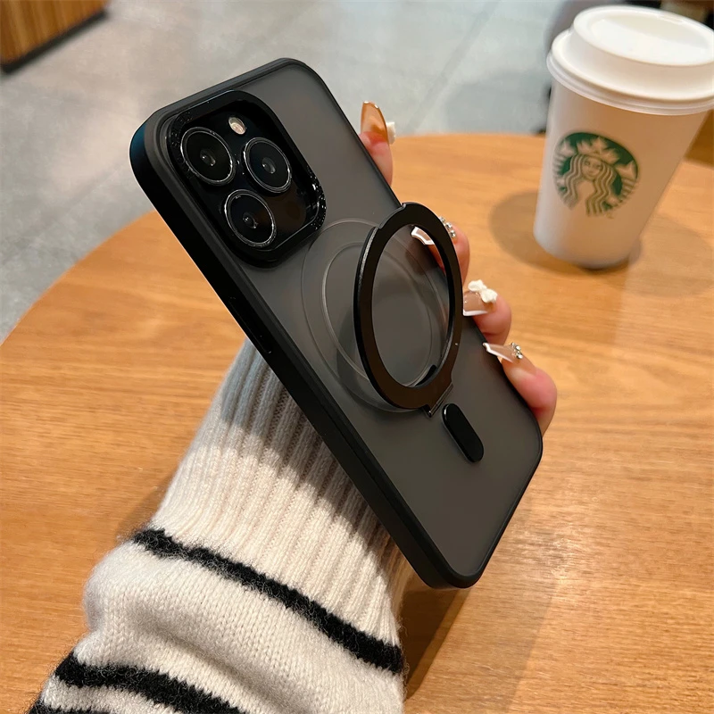 新款磁吸透明磨砂苹果15手机壳iphone14pro网红13带支架12max全包