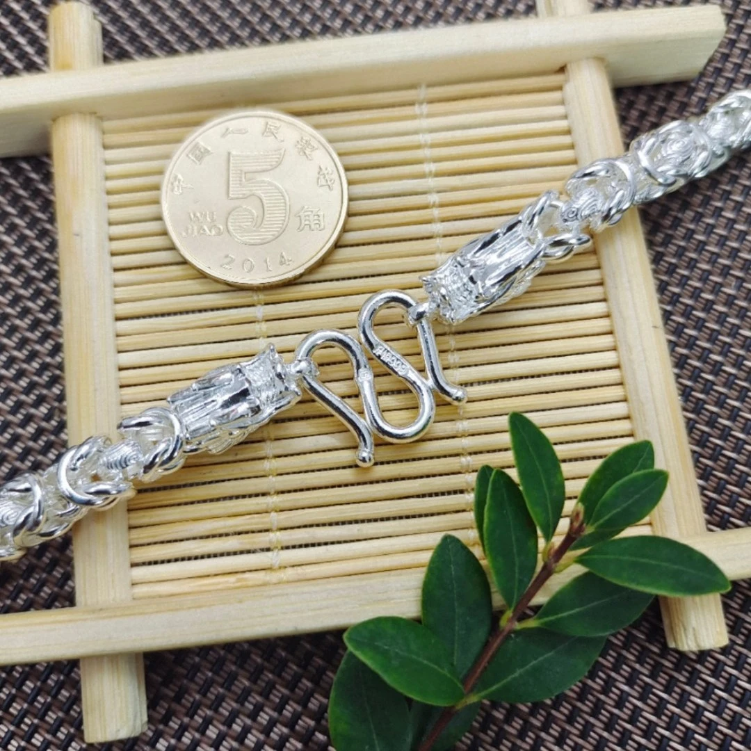 链子足银 【龙头祥云四方泰国链】足银999 约46克/60克 60cm D37