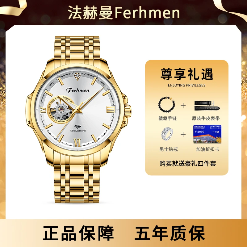 FERHMEN/法赫曼名匠系列真钻夜光男士全自动机械表F8055-TZ-B