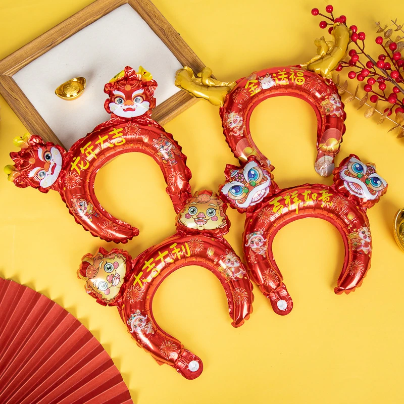中国风春节头箍龙年礼物充气发箍新年表演喜庆头饰儿童新年小礼物