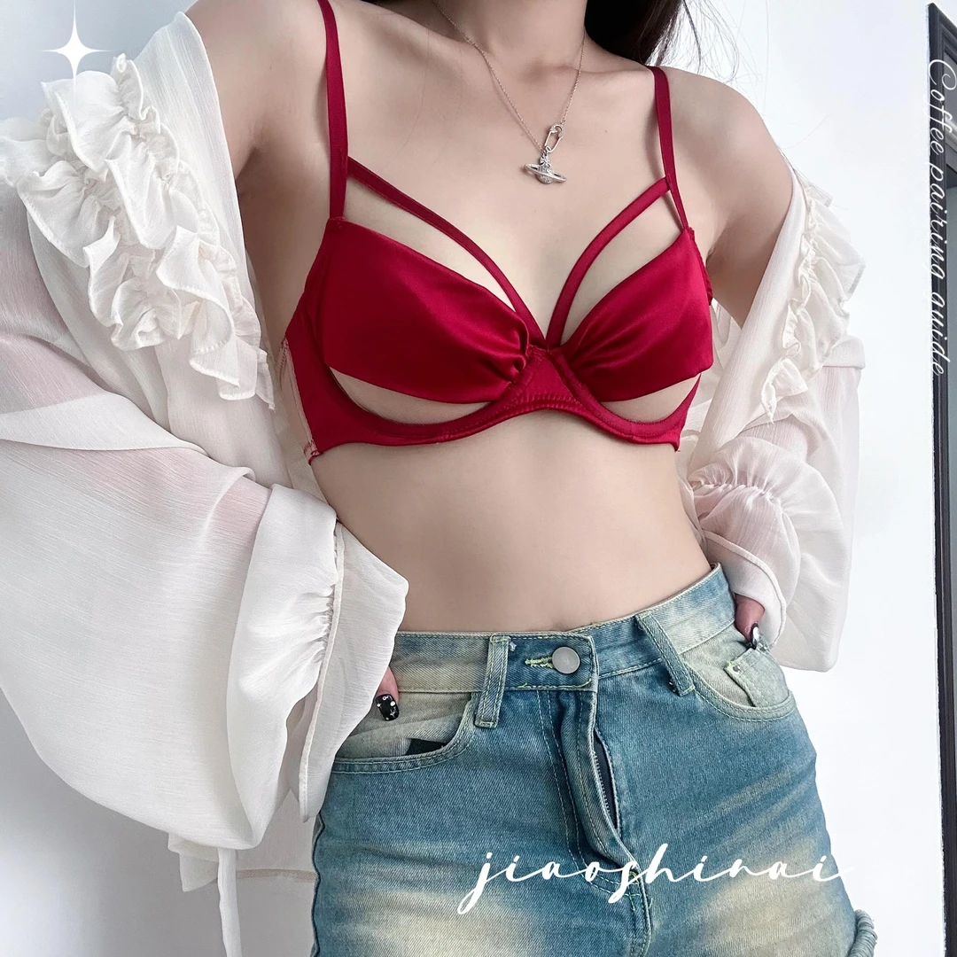 法式纯欲超薄款网纱内衣女士2025大胸显小收副乳防下垂聚拢文胸罩