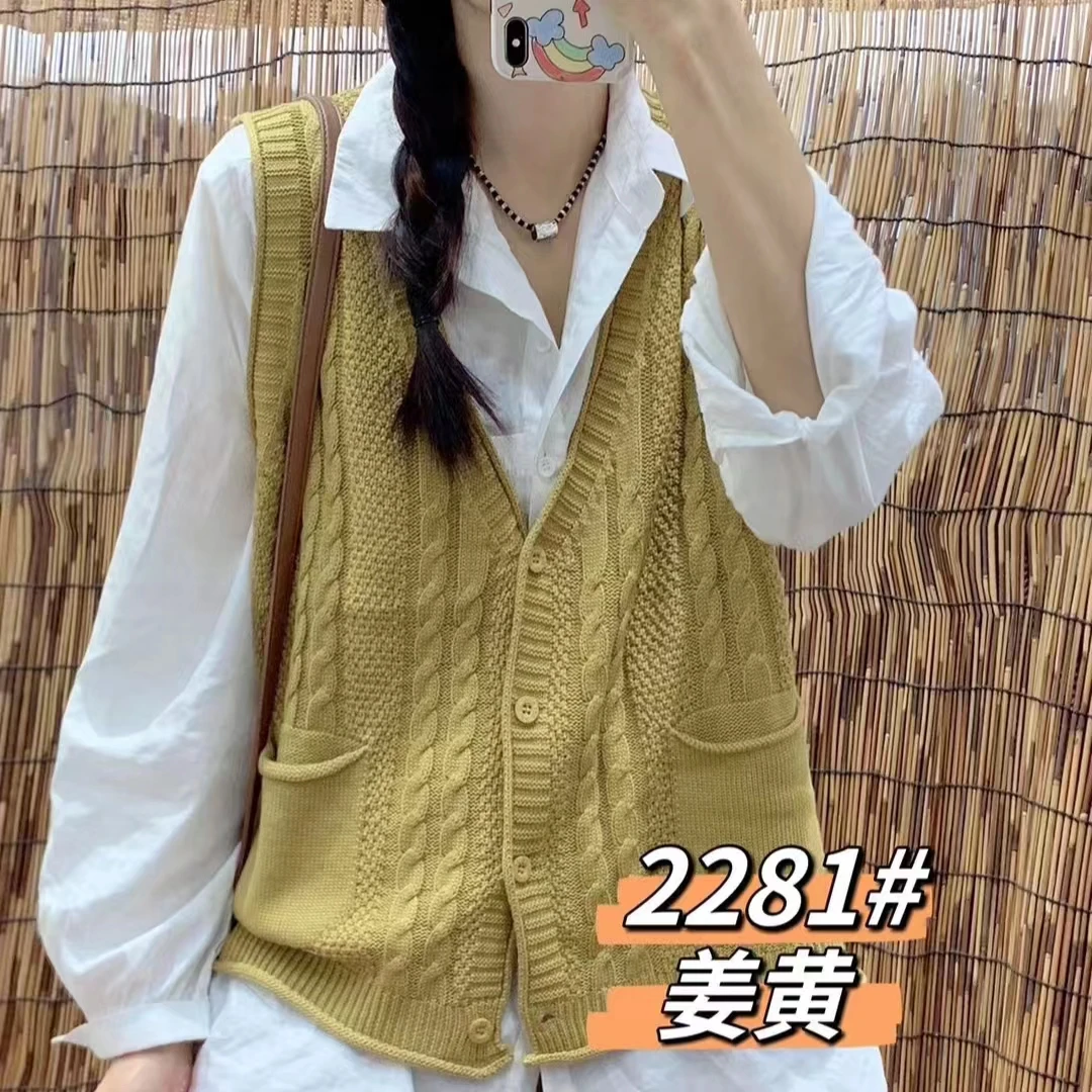 春秋款复古文艺时尚百搭棉线针织开衫背心马甲