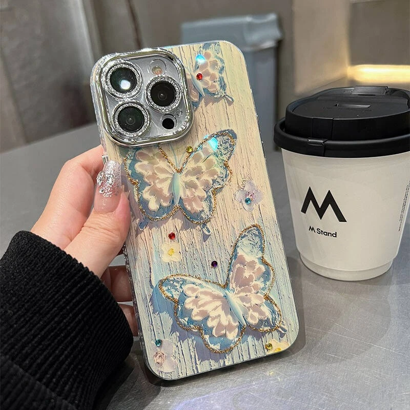 点钻油画蝴蝶适用于苹果15Pro手机壳iPhone14全包镜头13/12小众11
