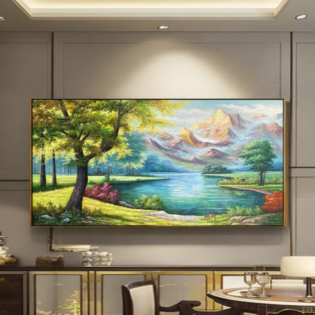 定制风水简欧客厅餐厅玄关挂画厂家山水风景画挂画装饰画竹帘挂画