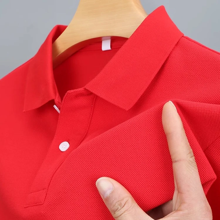 John Bunni100%纯棉下摆开叉短袖T恤大红色高端男士带翻领POLO衫