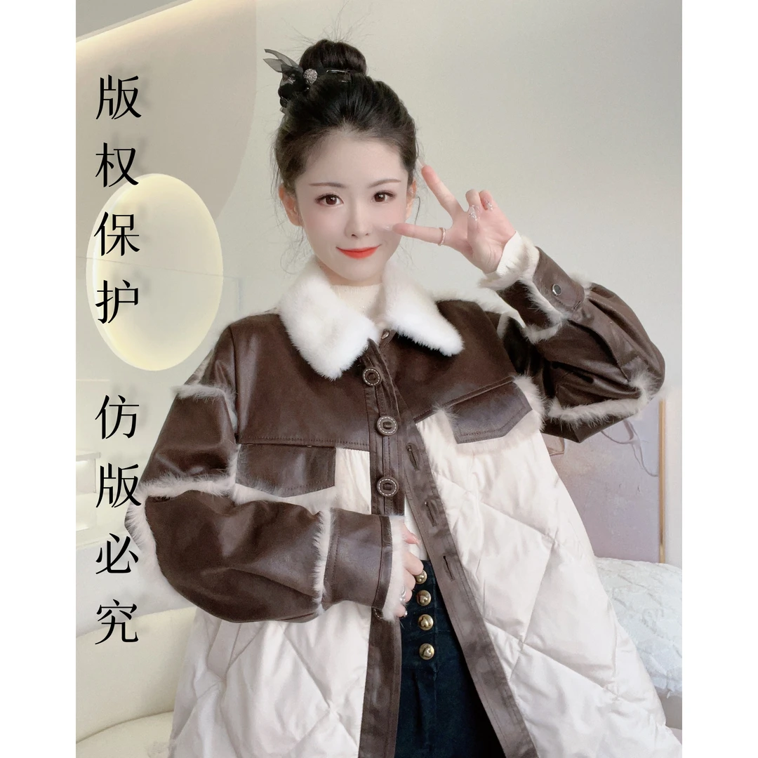 Ivewuasa/爱路莎2-85879中长款水貂毛领内填充鹅绒秋冬新皮草外套