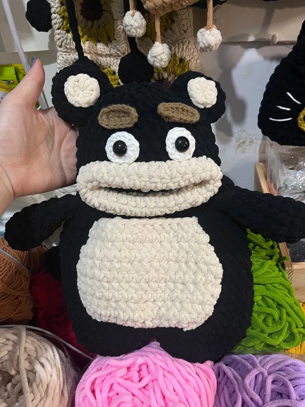 毛绒编织包包针织材料包时尚黑色单肩手拎包手工包卡通珠包纯手工