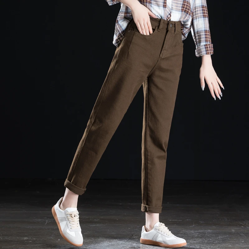 咖啡色牛仔裤秋装女款爆款2025新款高腰显瘦九分小个子哈伦老爹裤