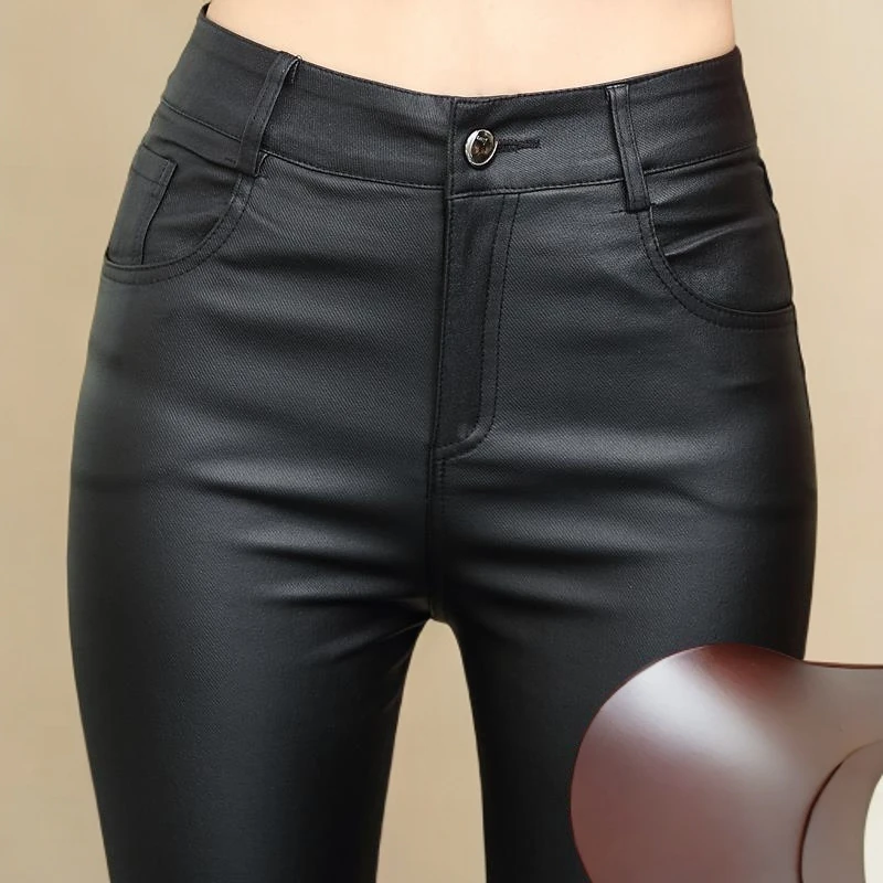 哑光皮裤加绒加厚长裤高腰外穿打底裤女2025新款秋冬修身显瘦小脚