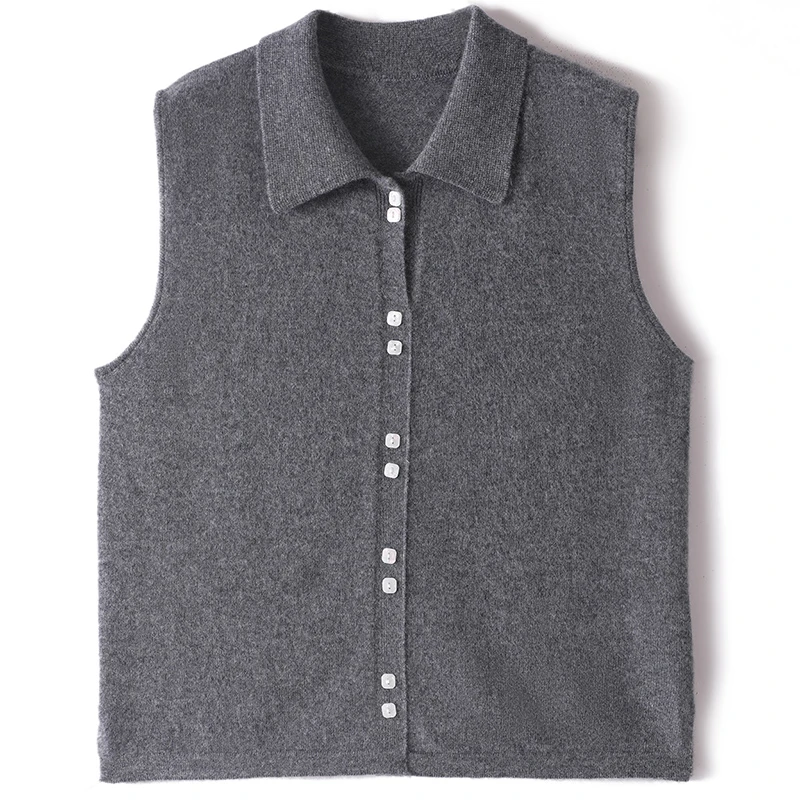 【百搭】纯羊绒四平无袖包缝Polo领打底 百搭时尚
