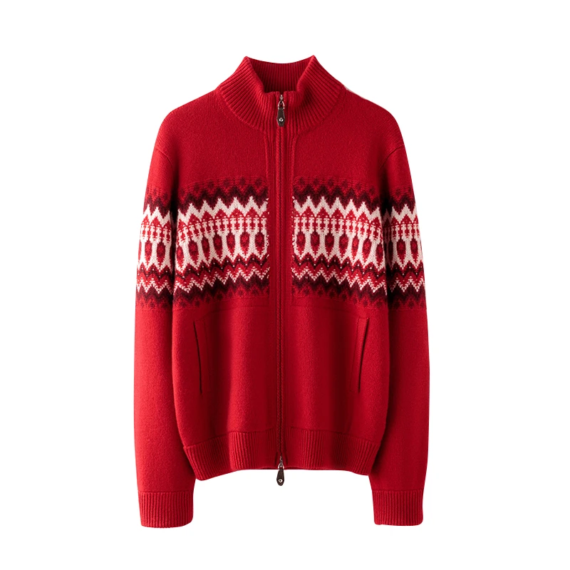 康赛妮纯羊绒 LP系列 飞行员羊绒拉链外套 费尔岛羊绒立领开衫