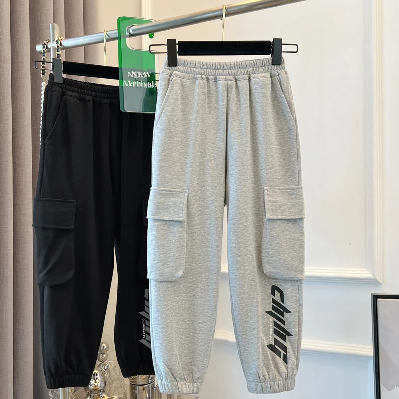 男童运动裤子春秋款2024新款儿童秋季工装裤中大童灰色卫裤韩版潮