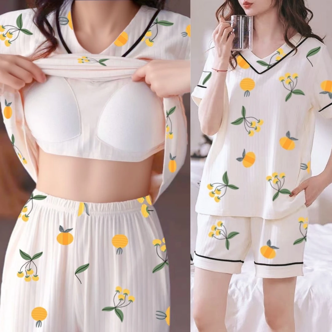 【带胸垫】短袖睡衣女士春夏季薄款ins风洋气家居服秋季款套装居家