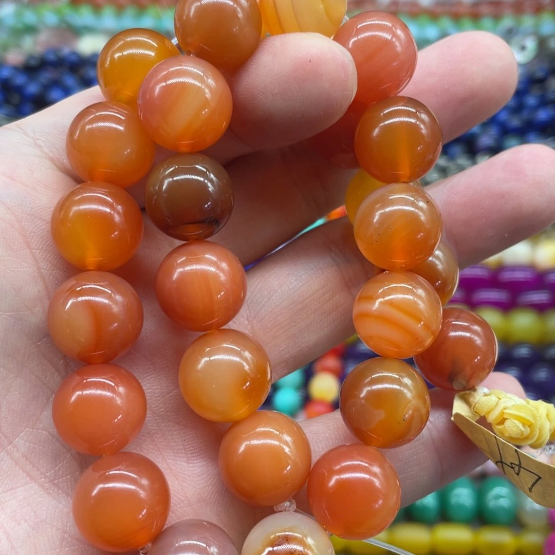 玛瑙/玉髓珠宝半成品未镶嵌盐源玛瑙圆珠橘色系14mm