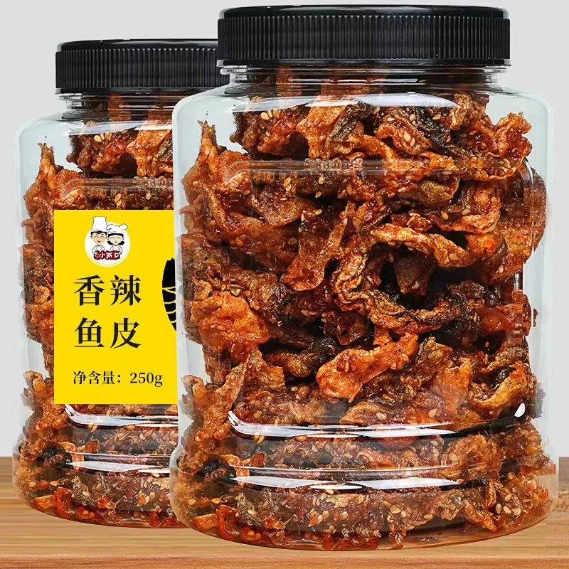 即食甜辣鱼皮脆休闲零食罐麻辣鱼皮干蜜汁甜辣鳕鱼皮海鲜好吃