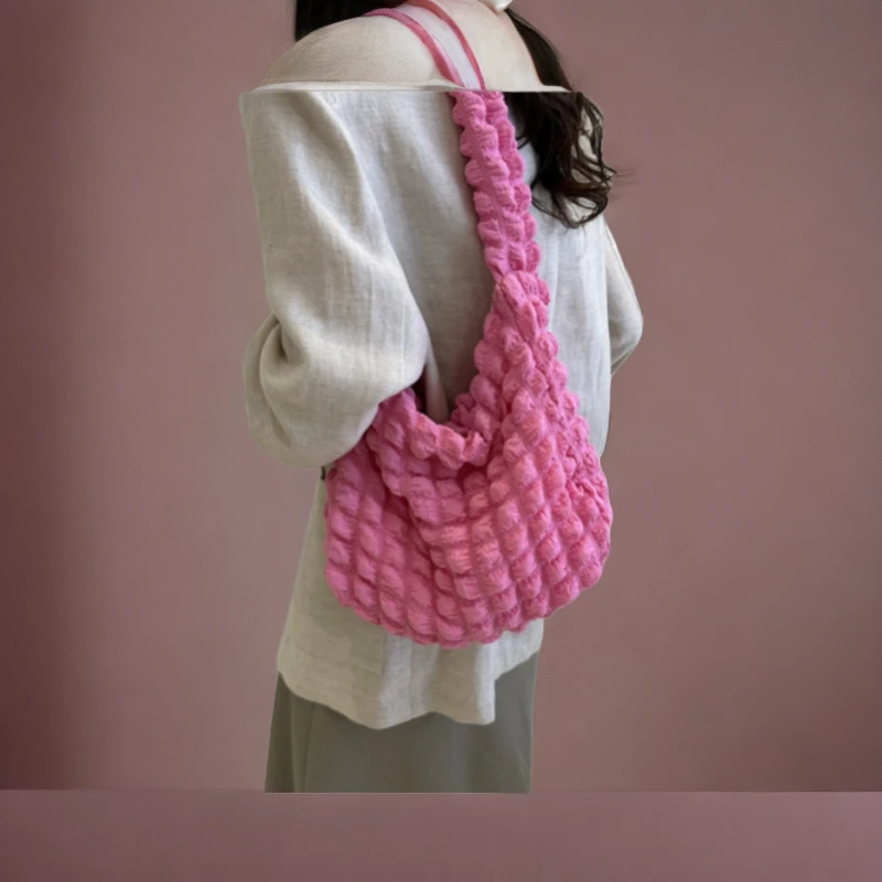 褶皱云朵腋下包包2024新款纯色单肩包通勤褶皱包购物袋韩国少女心