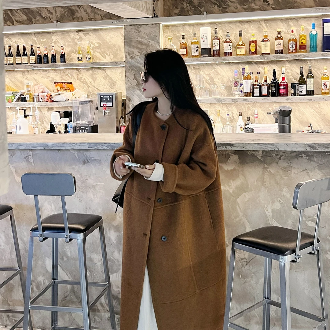 24年新款松弛感双面牦牛绒大衣长毛韩 系宽松版型