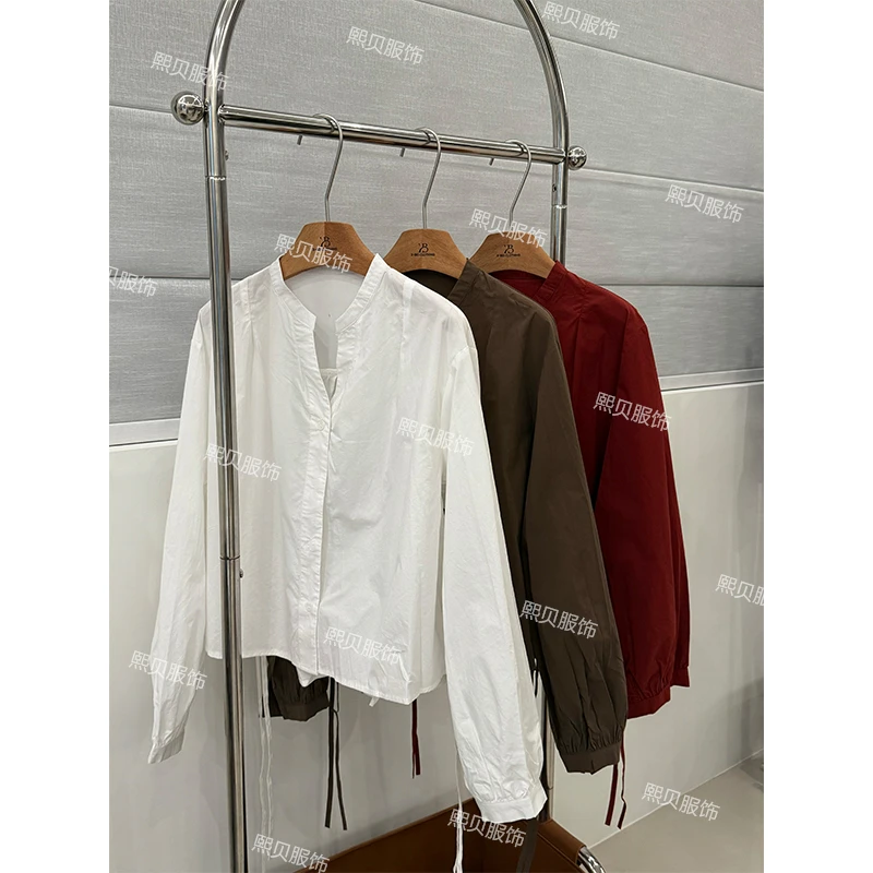 【浮浮款-只出不进】新款设计感可收腰圆领简约百搭衬衫 T5712