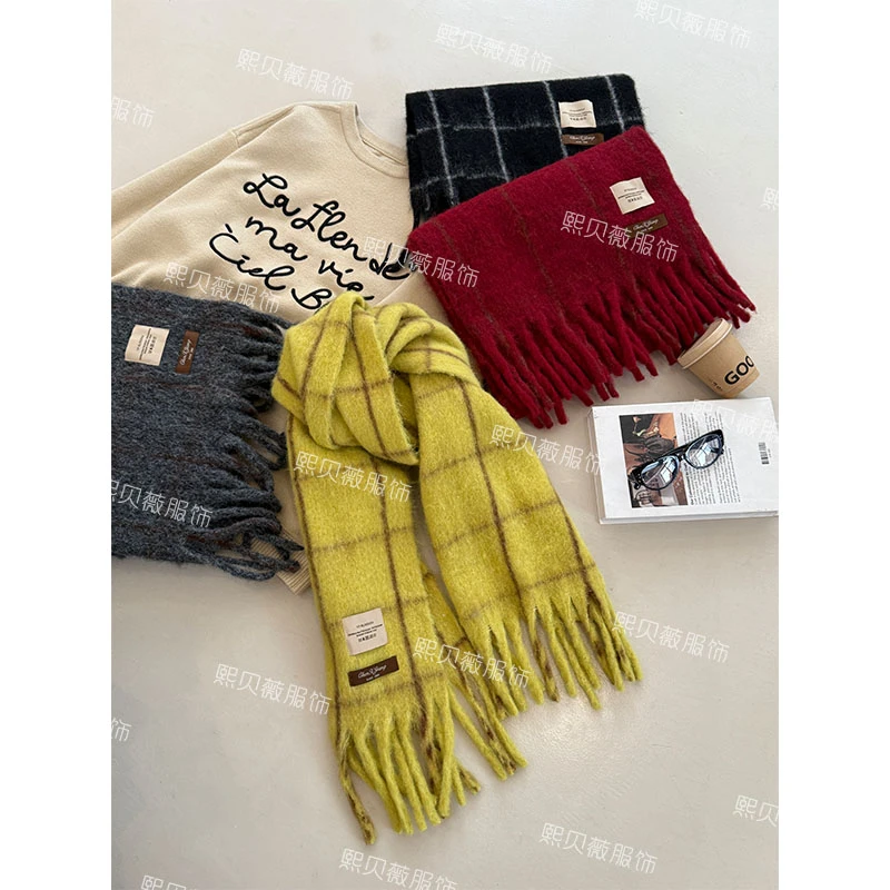 熙贝薇5 冬款情侣围脖流苏毛绒格子气质百搭加厚保暖围巾 D8852