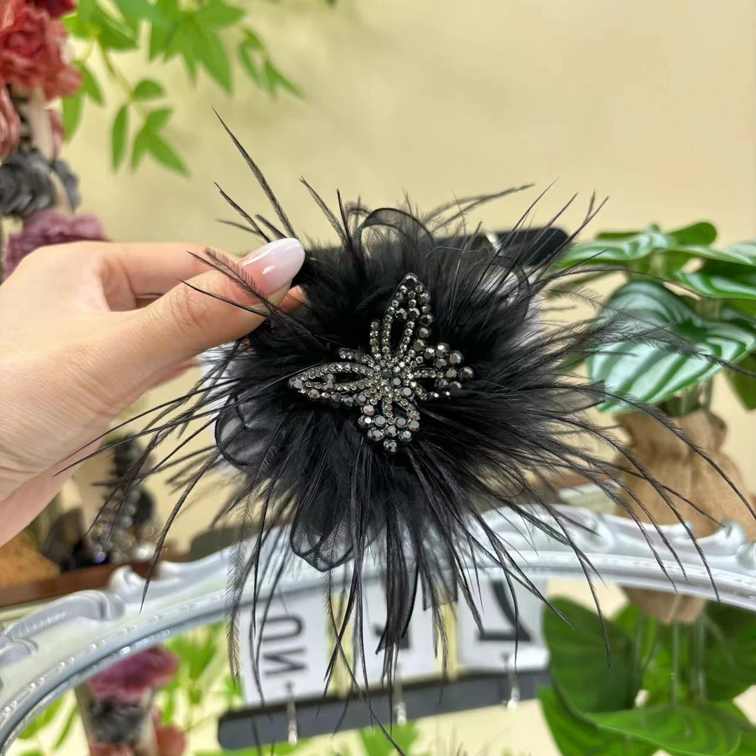 星羽超仙法式轻奢复古风水钻时尚蝴蝶羽毛8cm抓夹
