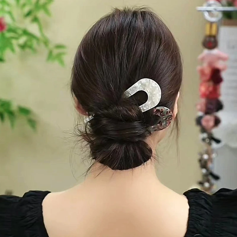 新中式醋酸U型女高级感后脑勺盘头发头饰丸子头发簪