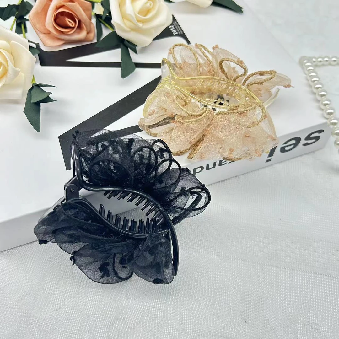 韩版欧根纱泡泡云朵丸子夹女夏天盘发夹子