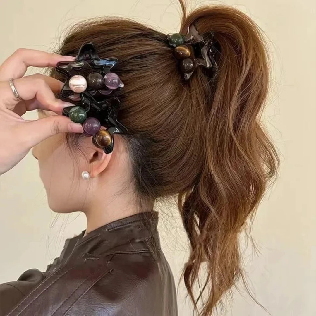 幸运星韩版亚克力球球树脂中号发抓后脑勺半扎发夹五角星发卡