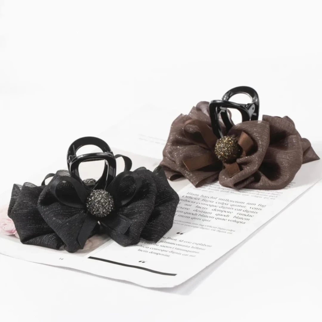 秋冬新款气质优雅简约蝴蝶结抓夹盘发神器网红百搭网纱泡泡抓夹