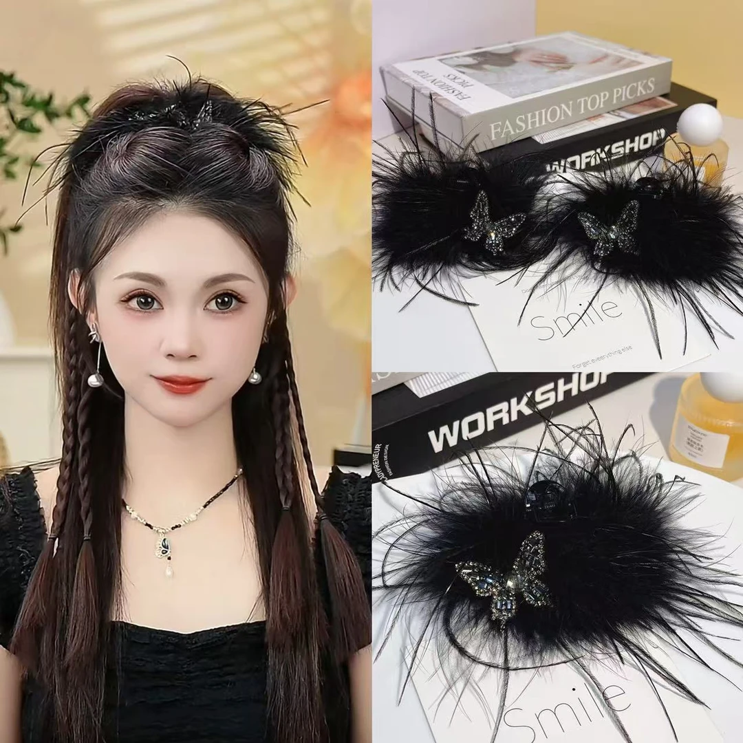 气质新款超仙小蝴蝶羽毛7cm小边夹时尚刘海发卡